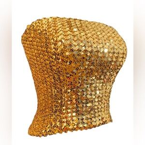 1970’s GOLDEN DISCO GODDESS Vintage SEQUINS Party New Years Holiday Tube Top